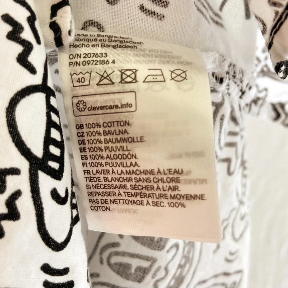 Keith Haring x HM printed white & black short sleeve button down shirt cotton - Picture 8 of 8